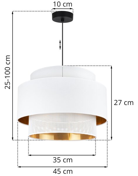 Závěsné svítidlo Asti, 1x PVC/bílé textilní stínítko, (fi 45cm), g/c, b