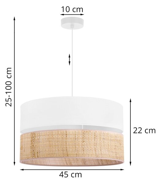 Závěsné svítidlo Rattan, 1x ratanové/bílé textilní stínítko, (fi 45cm)