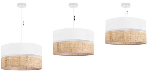 Závěsné svítidlo Rattan, 1x ratanové/bílé textilní stínítko, (fi 45cm)