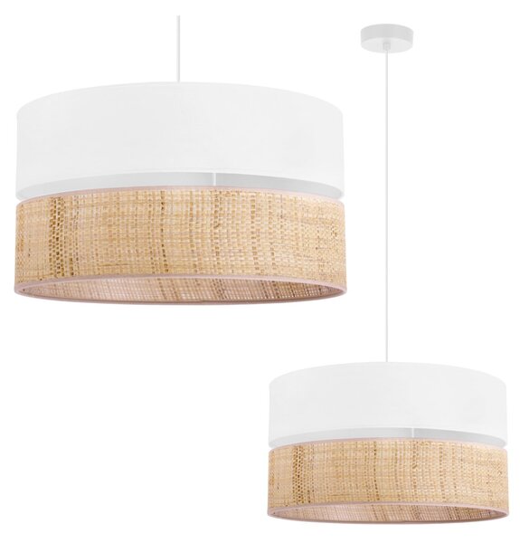Závěsné svítidlo Rattan, 1x ratanové/bílé textilní stínítko, (fi 45cm)