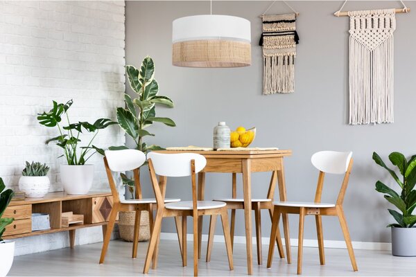 Závěsné svítidlo Rattan, 1x ratanové/bílé textilní stínítko, (fi 45cm)