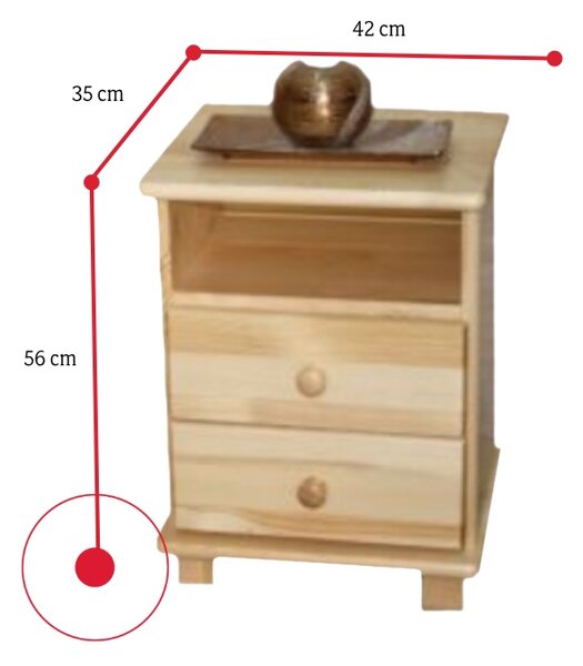 Noční stolek z masivu JULY, 56x42x35 cm, přírodní-lak
