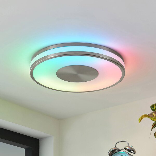 Lindby Fjella stropní světlo RGB- změna barvy, stmívatelný, Hliník / šedá / zinek, Obývací pokoj / jídelna, kov, Moderní