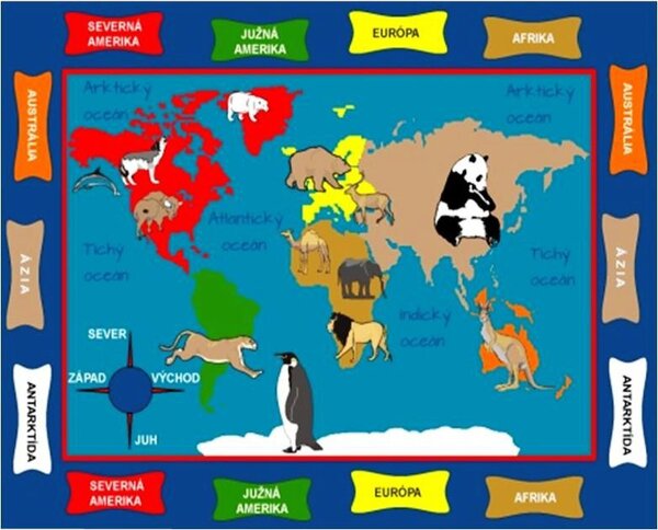 Vopi | Dětský koberec Mapa zvířat - Mapa zvířat 90x150 cm, modrý