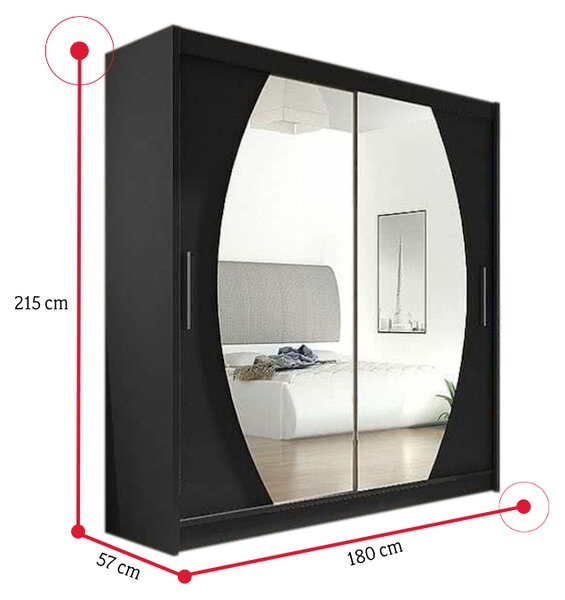 Posuvná šatní skříň CARLA IV se zrcadlem, 180x215x57, bílá mat