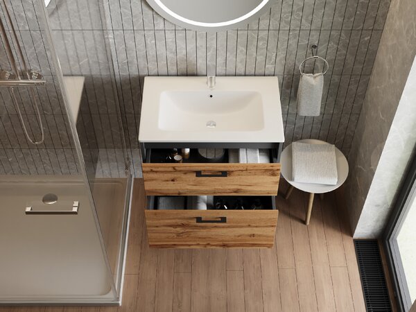 Lavedo Afina Piedra Grey/Wotan Oak 80 koupelnová skříňka s umyvadlem