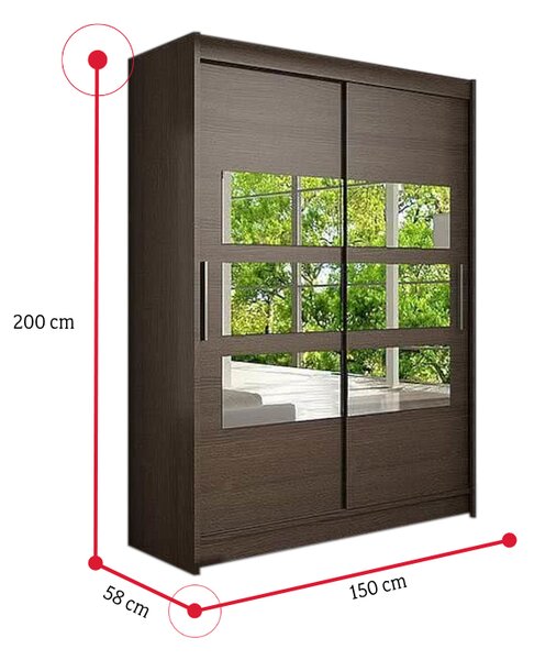 Posuvná šatní skříň STAWEN VII se zrcadlem, 150x200x58, sonoma