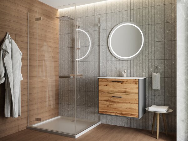Lavedo Afina Piedra Grey/Wotan Oak 80 koupelnová skříňka s umyvadlem