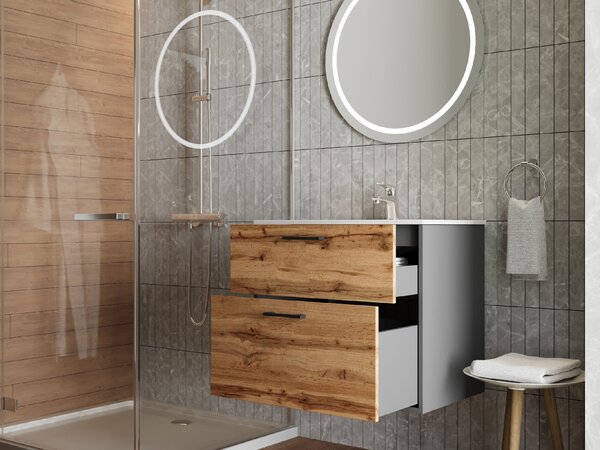 Lavedo Afina Piedra Grey/Wotan Oak 80 koupelnová skříňka s umyvadlem