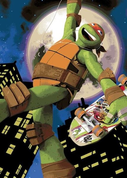 Vopi | Dětský koberec Turtles-Želvy Ninjas 01 Mike Skate, vícebarevný
