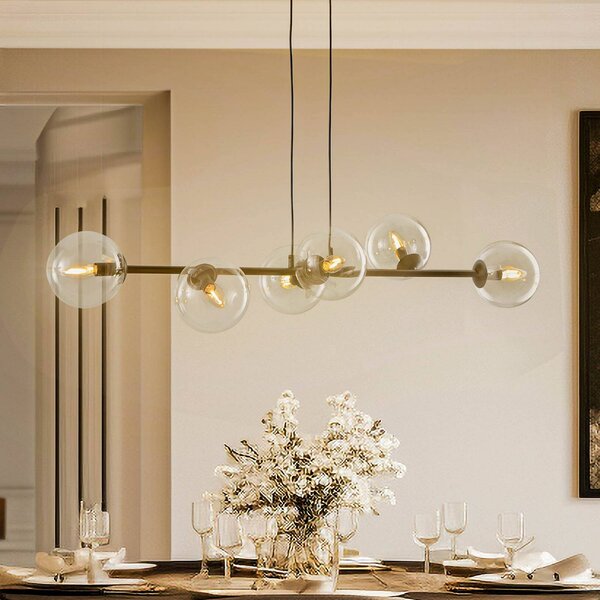EMIBIG LIGHTING Závěsné světlo Glassy, 6 žárovek, černé, čiré sklo, 110 cm, stmívatelný, Černá, Obývací pokoj / jídelna, kov, Moderní
