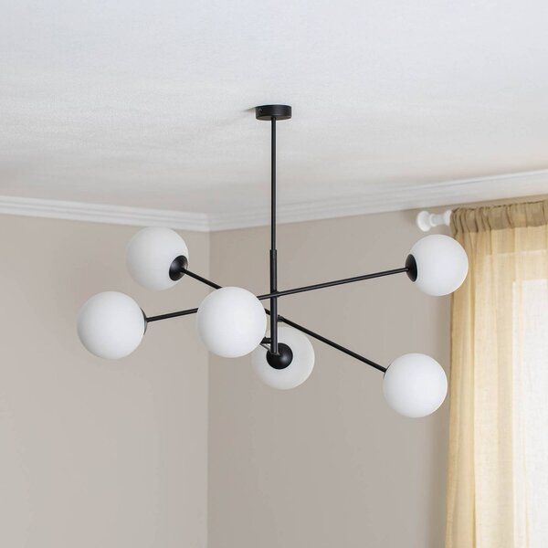 EMIBIG LIGHTING Stropní světlo Linear, černé/opálové, šestilamové, stmívatelný, Černá, Obývací pokoj / jídelna, kov, Moderní, Koule