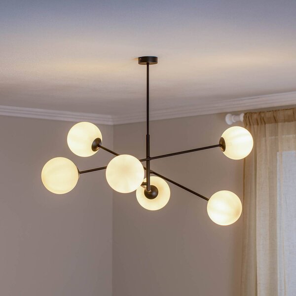 EMIBIG LIGHTING Stropní světlo Linear, černé/opálové, šestilamové, stmívatelný, Černá, Obývací pokoj / jídelna, kov, Moderní, Koule