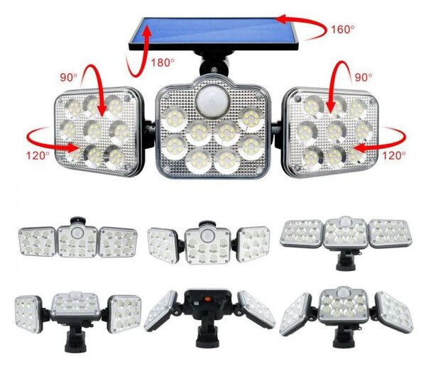 Solárny Svetlomet 138x LED pohybový senzor LED 10W 480lm + ovládač