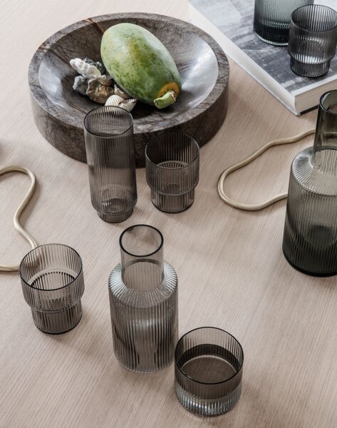 Ferm Living Sklenice Ripple Long Drink set 4ks, smoked grey