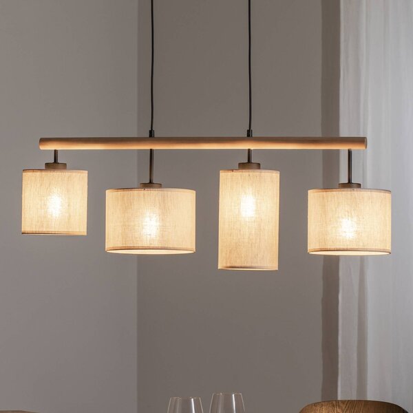 TK Lighting Závěsné světlo Deva Nature, čtyřramenné, textil, stmívatelný, Světlé dřevo, Obývací pokoj / jídelna, Dřevo, Skandinávský