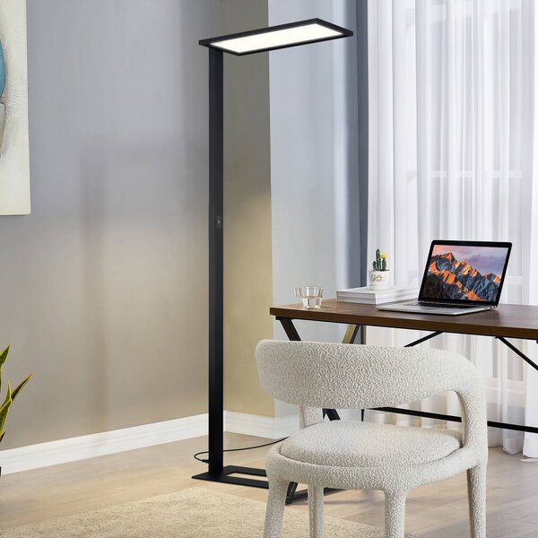 PRIOS Kancelářská stojací lampa Prios LED Taronis, černá, 195 cm, stmívatelná, stmívatelný, Černá, Pracovna / kancelář, Hliník, Moderní