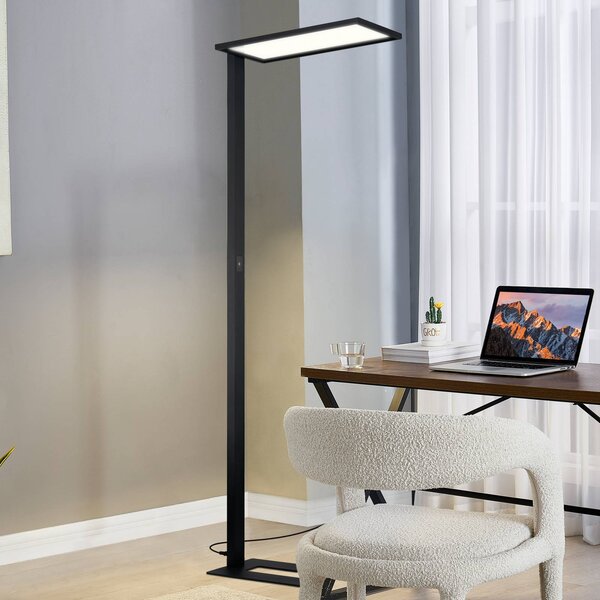 PRIOS Kancelářská stojací lampa Prios LED Taronis, černá, 195 cm, stmívatelná, stmívatelný, Černá, Pracovna / kancelář, Hliník, Moderní