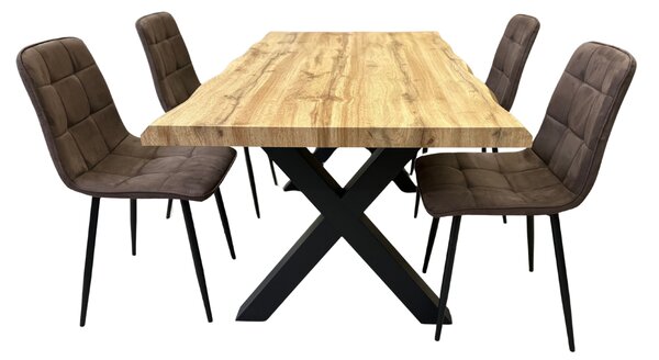 Vikio Jídelní set pro 4 osoby 140x90 cm dub-hnědá samet VJS214-4H-S