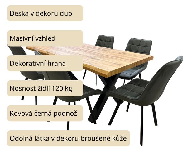 Vikio Jídelní set pro 6 osob 160x90 cm dub-šedá VJS116-61S