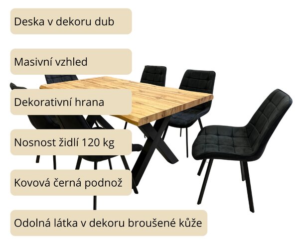 Vikio Jídelní set pro 6 osob 160x90 cm dub-černá VJS116-61C