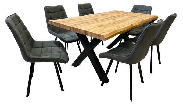 Vikio Jídelní set pro 6 osob 140x90 cm dub, šedá samet VJS114-61S-S