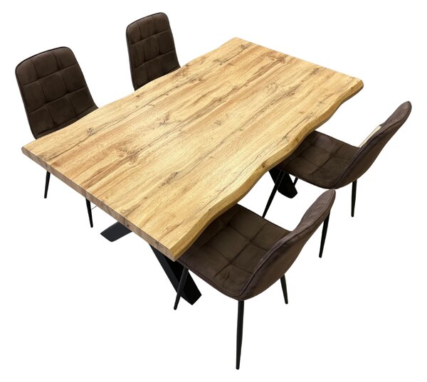 Vikio Jídelní set pro 4 osoby 140x90 cm dub-hnědá samet VJS214-4H-S