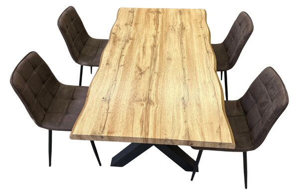 Vikio Jídelní set pro 4 osoby 140x90 cm dub-hnědá samet VJS214-4H-S