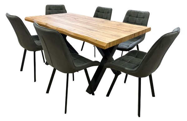Vikio Jídelní set pro 6 osob 140x90 cm dub, šedá samet VJS114-61S-S