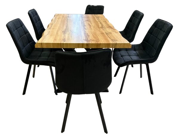 Vikio Jídelní set pro 6 osob 160x90 cm dub-černá VJS116-61C