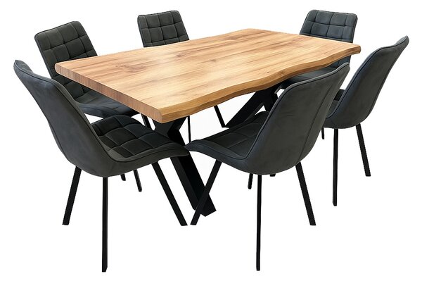 Vikio Jídelní set pro 6 osob 140x90 cm dub, šedá samet VJS114-61S-S