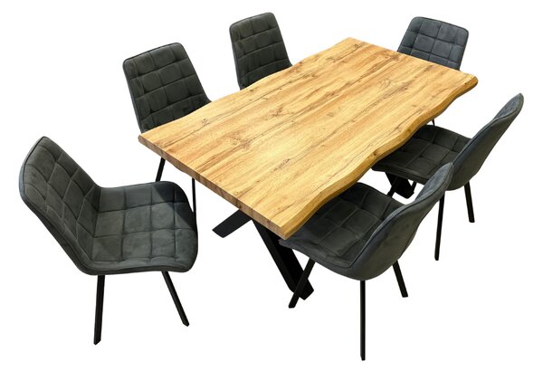 Vikio Jídelní set pro 6 osob 140x90 cm dub, šedá samet VJS114-61S-S