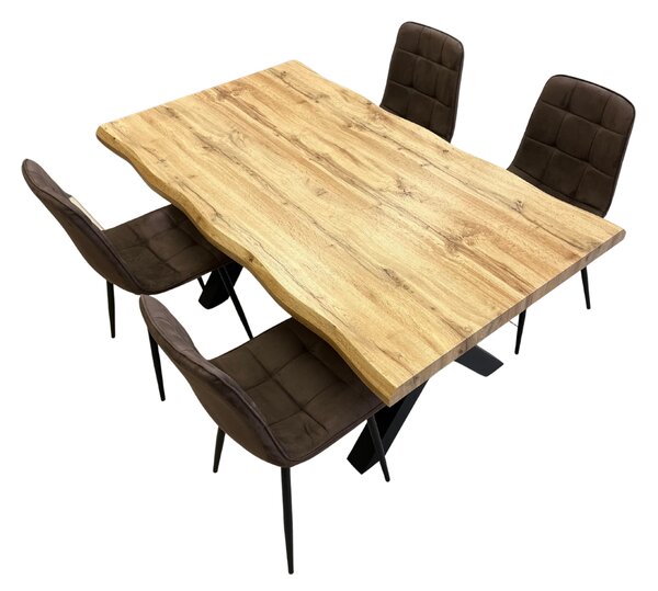 Vikio Jídelní set pro 4 osoby 140x90 cm dub-hnědá samet VJS214-4H-S