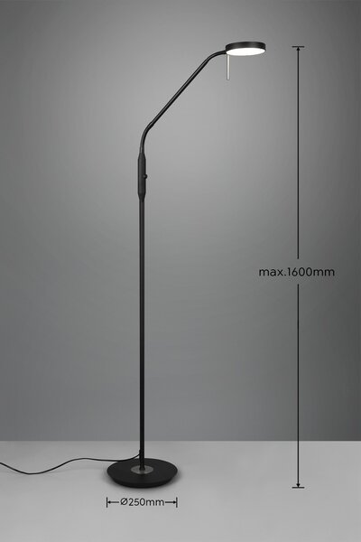 Trio 423310132 LED stojací svítidlo Monza 1x12W | 1400lm | 2300+3000+4000K - paměťová funkce, stmívatelné, ohebné rameno, černá