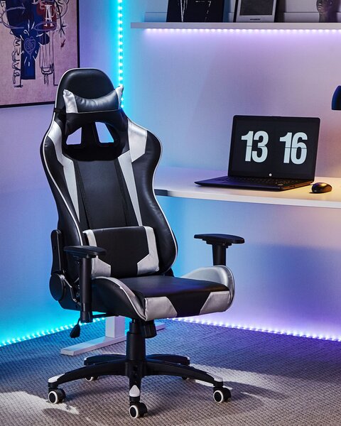 Herní křeslo KNIGHT Umělá kůže Stříbrná