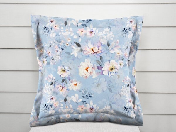 Biante Sametový povlak na polštář s lemem Tamara TMR-044 Jarní květy na nebesky modrém 30 x 50 cm