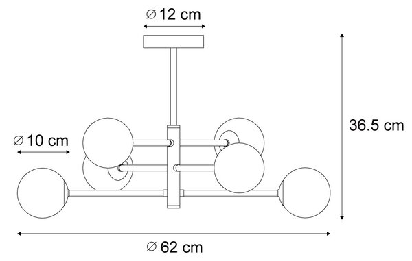 Moderní stropní svítidlo černé s kouřovým sklem 6 světel - Ryan
