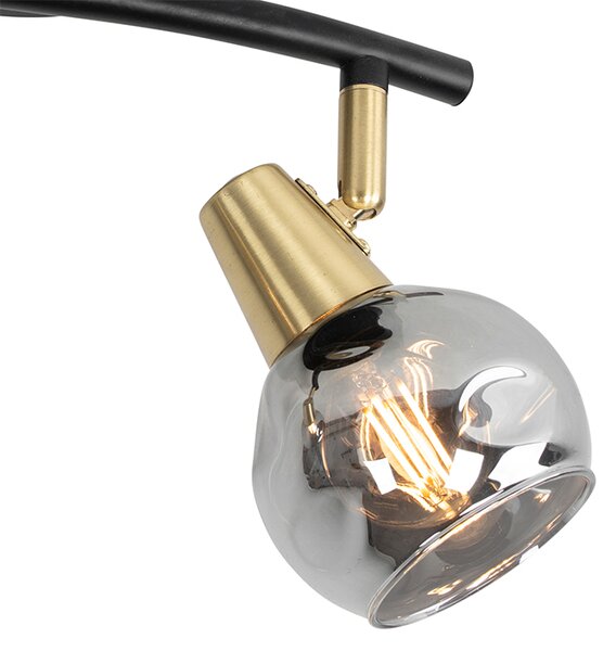 Stropní lampa černá s mosazí a kouřovým sklem 2-světlo - Vidro