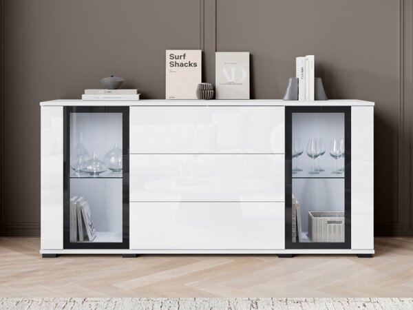 Široká komoda Hedvis SB 150 2D3S, Barva: černá, Osvětlení: osvětlení LED - bílé 5903211423314
