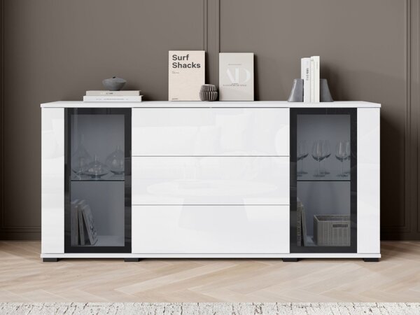 Široká komoda Hedvis SB 150 2D3S, Barva: černá, Osvětlení: osvětlení LED - bílé 5903211423314