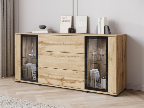 Široká komoda Hedvis SB 150 2D3S, Barva: černá, Osvětlení: osvětlení LED - bílé 5903211423314