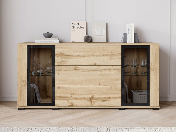 Široká komoda Hedvis SB 150 2D3S, Barva: černá, Osvětlení: osvětlení LED - bílé 5903211423314