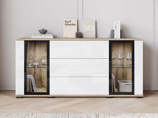 Široká komoda Hedvis SB 150 2D3S, Barva: černá, Osvětlení: osvětlení LED - bílé 5903211423314
