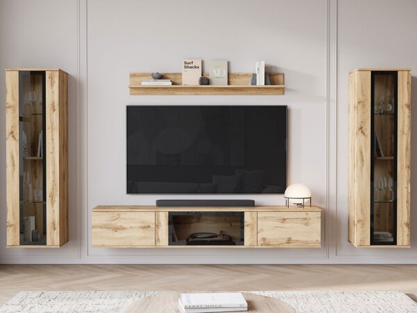 Nábytek do obývacího pokoje Hedvis, Barva: černá, Osvětlení: osvětlení LED - bílé 5903211423369
