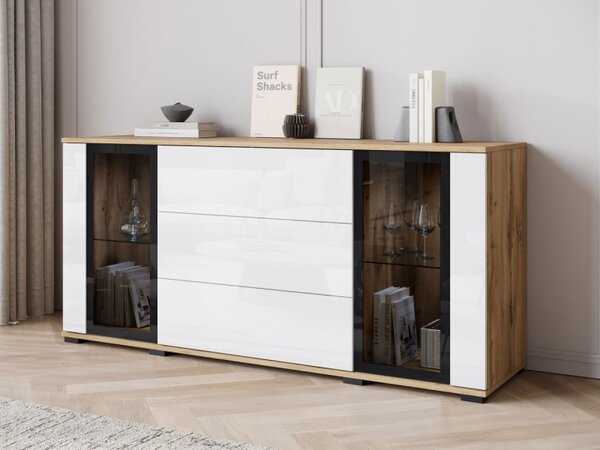 Široká komoda Hedvis SB 150 2D3S, Barva: černá, Osvětlení: osvětlení LED - bílé 5903211423314