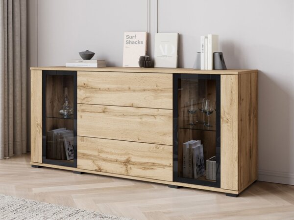 Široká komoda Hedvis SB 150 2D3S, Barva: černá, Osvětlení: osvětlení LED - bílé 5903211423314