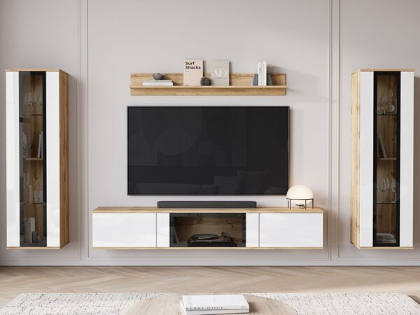 Nábytek do obývacího pokoje Hedvis, Barva: černá, Osvětlení: osvětlení LED - bílé 5903211423369