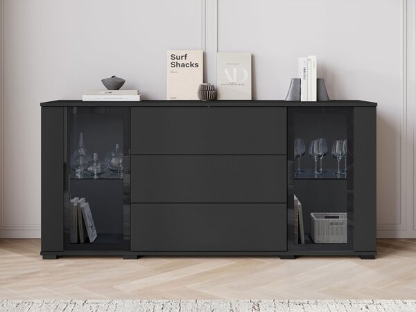 Široká komoda Hedvis SB 150 2D3S, Barva: černá, Osvětlení: osvětlení LED - bílé 5903211423314