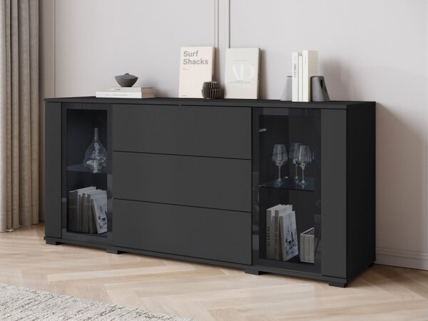 Široká komoda Hedvis SB 150 2D3S, Barva: černá, Osvětlení: osvětlení LED - bílé 5903211423314