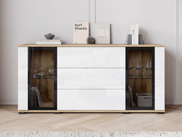 Široká komoda Hedvis SB 150 2D3S, Barva: černá, Osvětlení: osvětlení LED - bílé 5903211423314